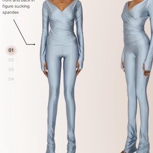 Cou Coo Metallic Silver Two-Piece Top and Pants Set size small